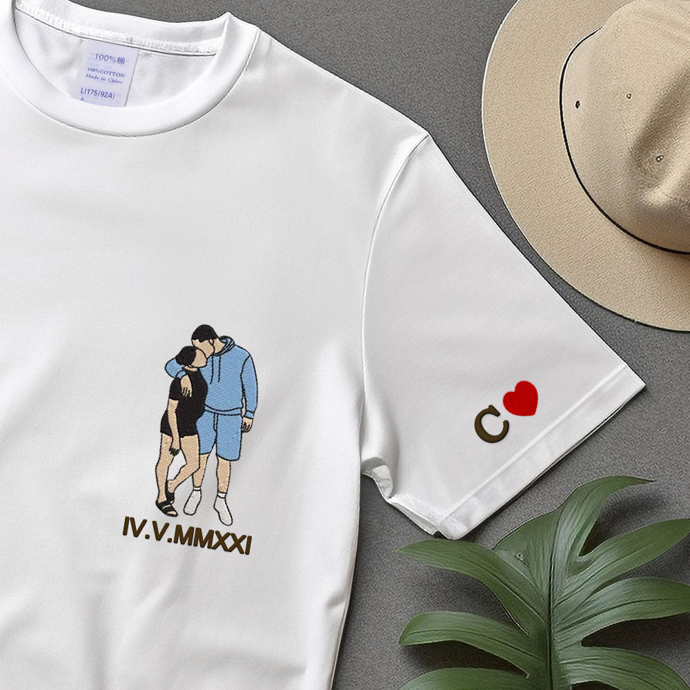 Op maat geborduurd sweatshirt portret muziekspeler paar familie cadeau