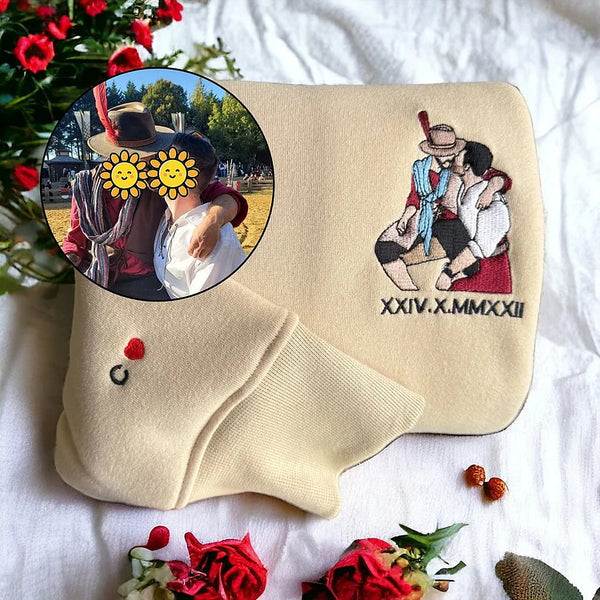 Op maat geborduurd sweatshirt portret muziekspeler paar familie cadeau