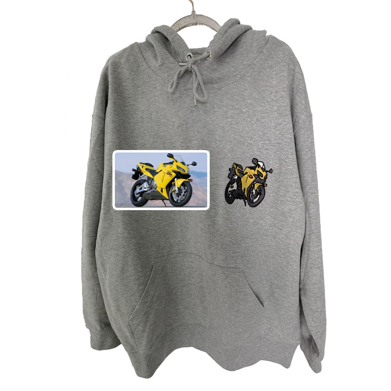Op maat geborduurde auto hoodie, auto foto geborduurd, aangepaste auto hoodie