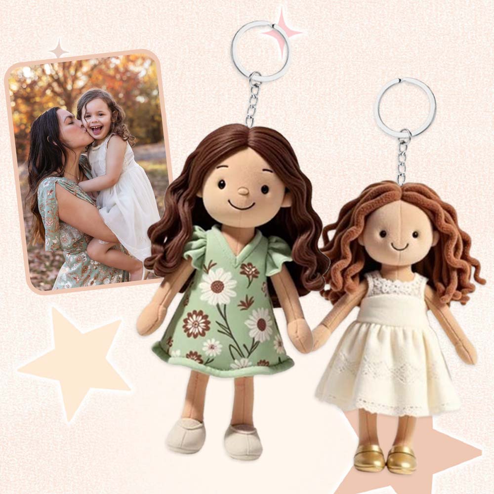 Gepersonaliseerde Vakantiefoto Pluchen Popen sleutelhanger, Cadeau Voor Moeder