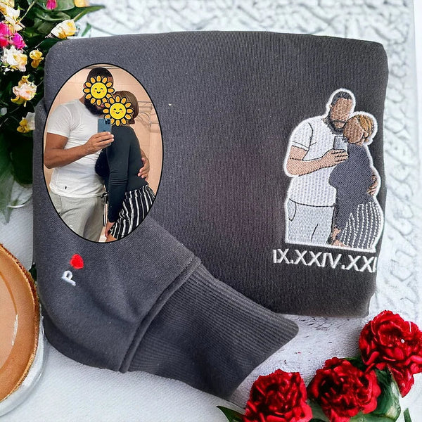 Op maat geborduurd sweatshirt portret muziekspeler paar familie cadeau