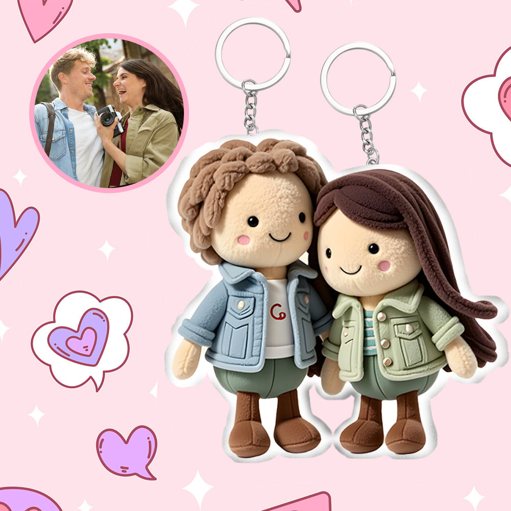 Aangepaste familiefoto pluche poppen sleutelhanger, aangepaste gezichtspop - kostbaar cadeau voor kostbaar cadeau voor geliefde