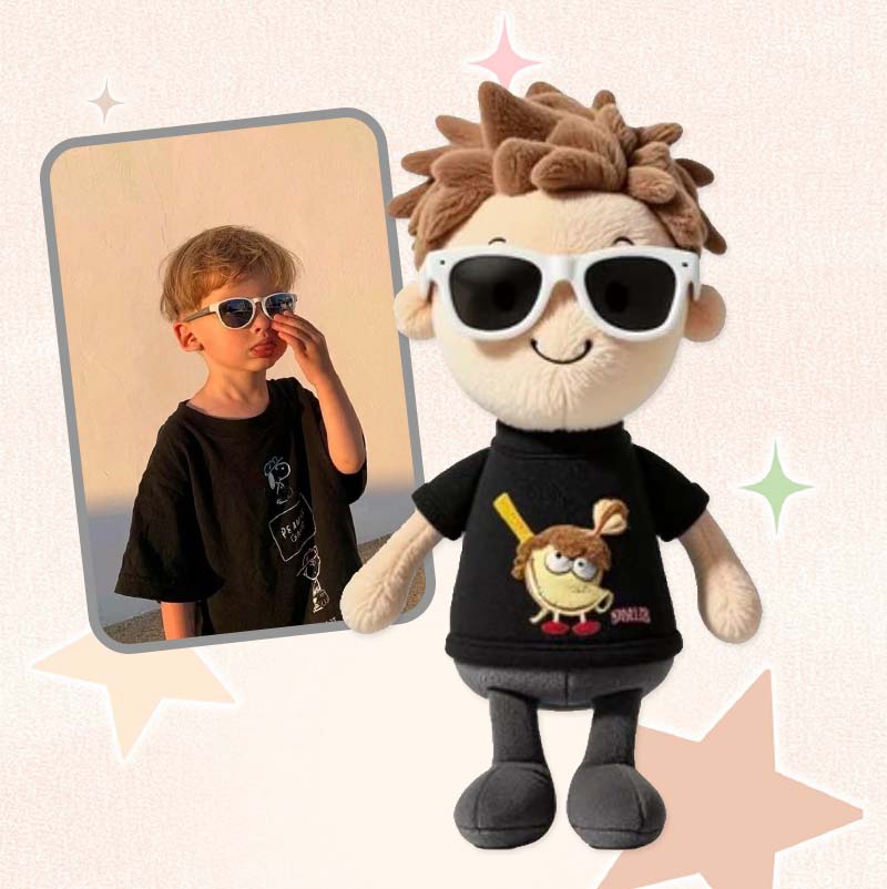 Gepersonaliseerde jongensfoto pluchen pop