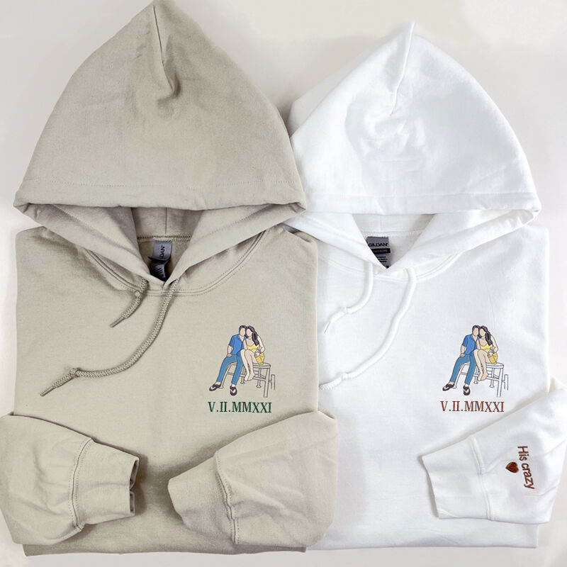 Op maat geborduurd sweatshirt portret muziekspeler paar familie cadeau