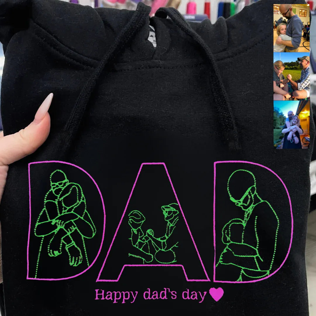 Gepersonaliseerde vadersweater met foto, geborduurd portret van foto op hoodie
