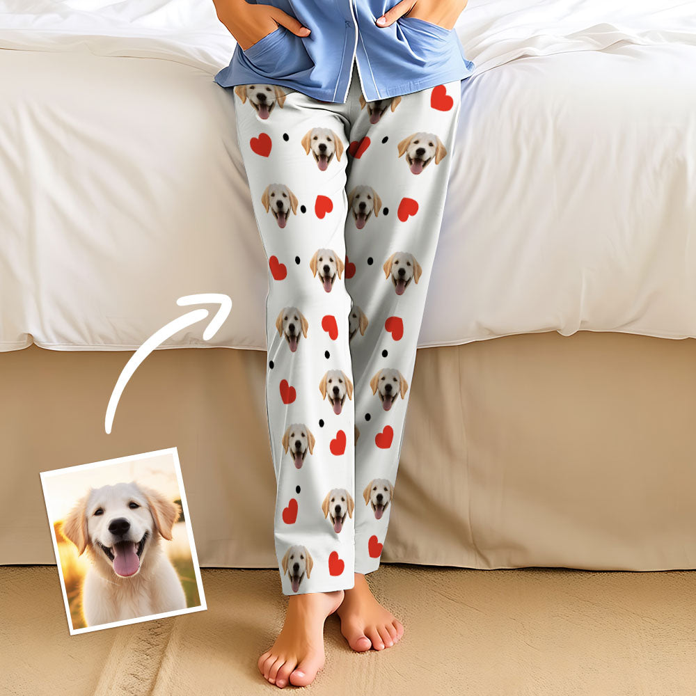 Aangepaste gezicht liefde hart pyjama partij lange unisex pyjamabroek beste kerstcadeaus voor dierenliefhebbers