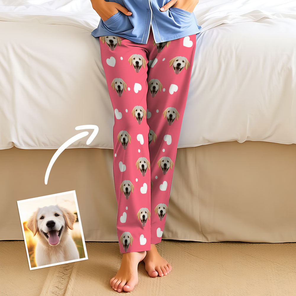 Aangepaste gezicht liefde hart pyjama partij lange unisex pyjamabroek beste kerstcadeaus voor dierenliefhebbers