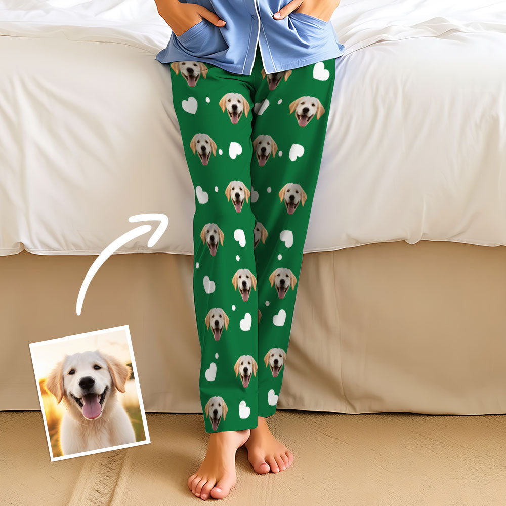 Aangepaste gezicht liefde hart pyjama partij lange unisex pyjamabroek beste kerstcadeaus voor dierenliefhebbers