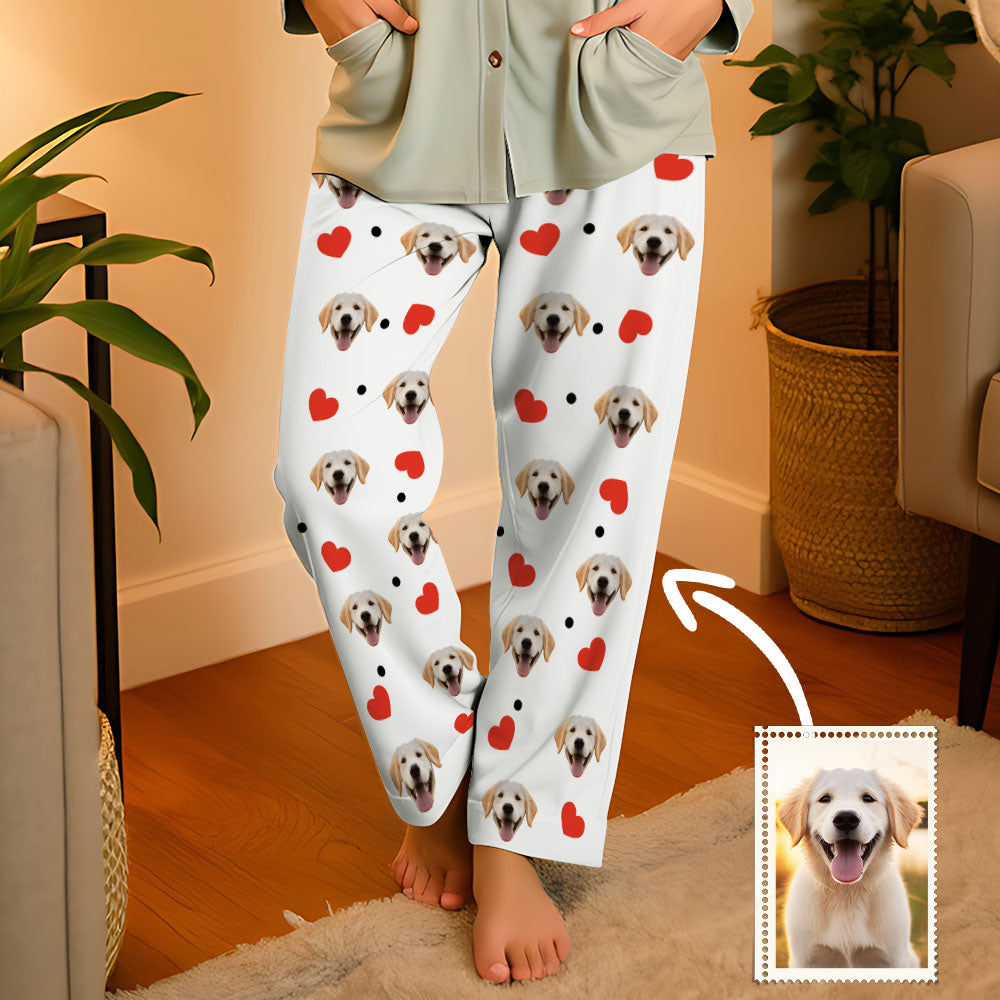 Aangepaste gezicht liefde hart pyjama partij lange unisex pyjamabroek beste kerstcadeaus voor dierenliefhebbers
