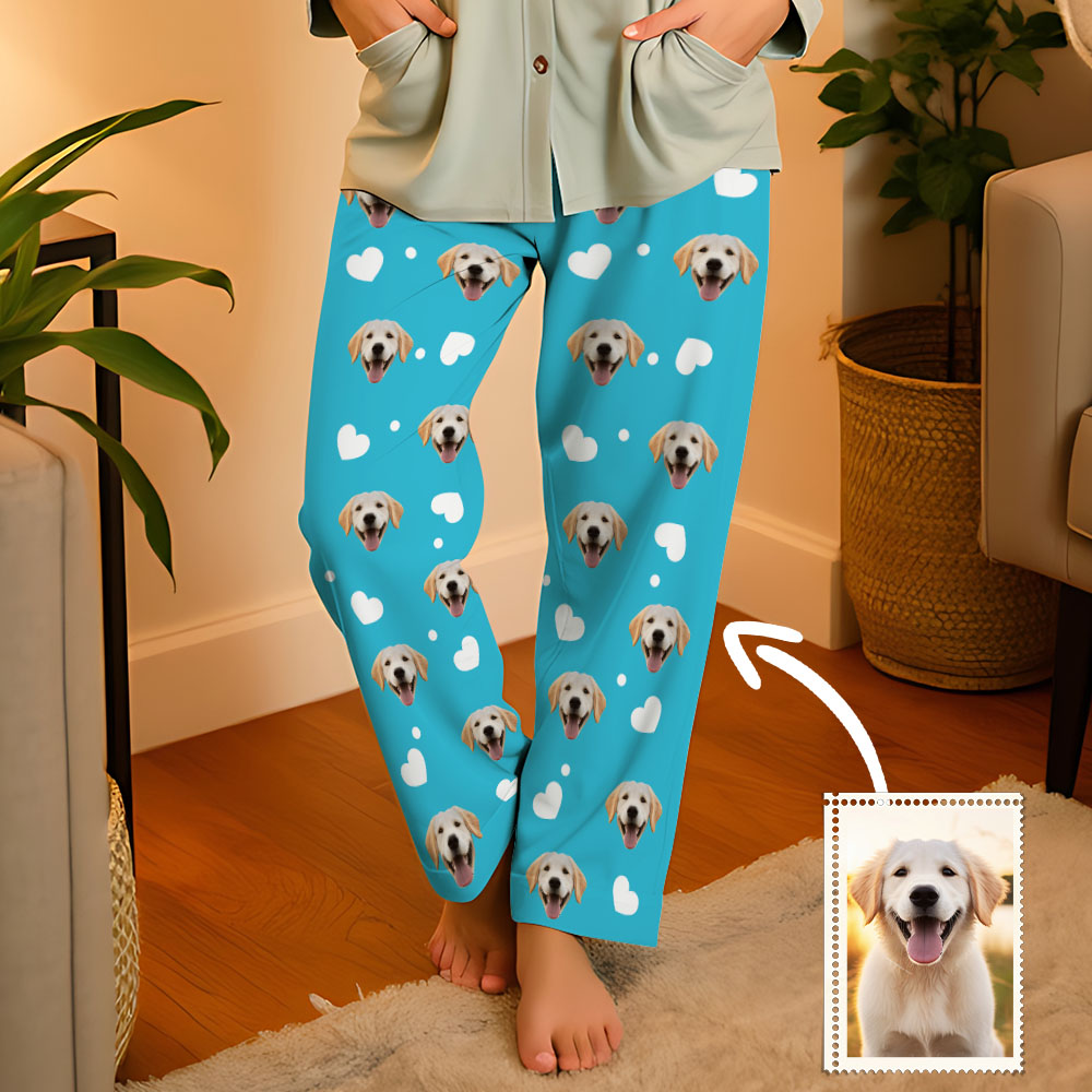 Aangepaste gezicht liefde hart pyjama partij lange unisex pyjamabroek beste kerstcadeaus voor dierenliefhebbers