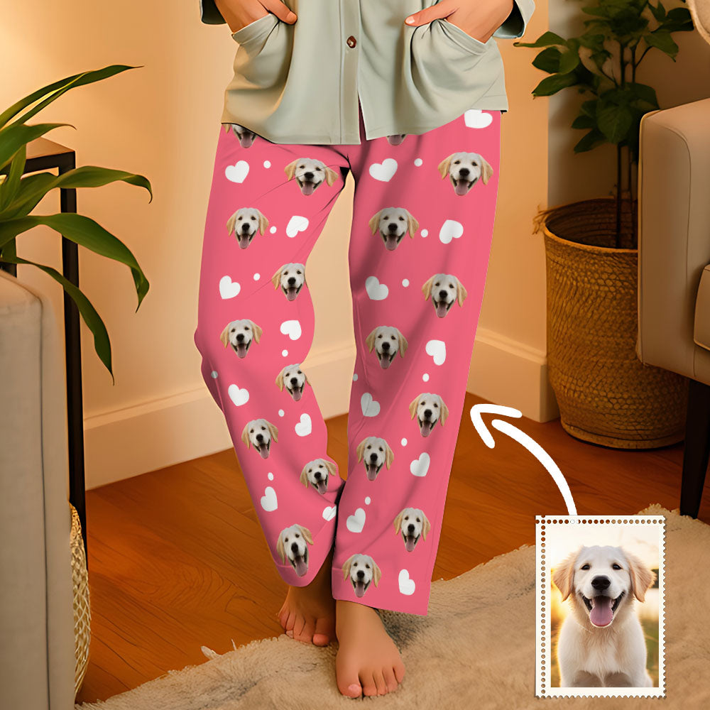Aangepaste gezicht liefde hart pyjama partij lange unisex pyjamabroek beste kerstcadeaus voor dierenliefhebbers
