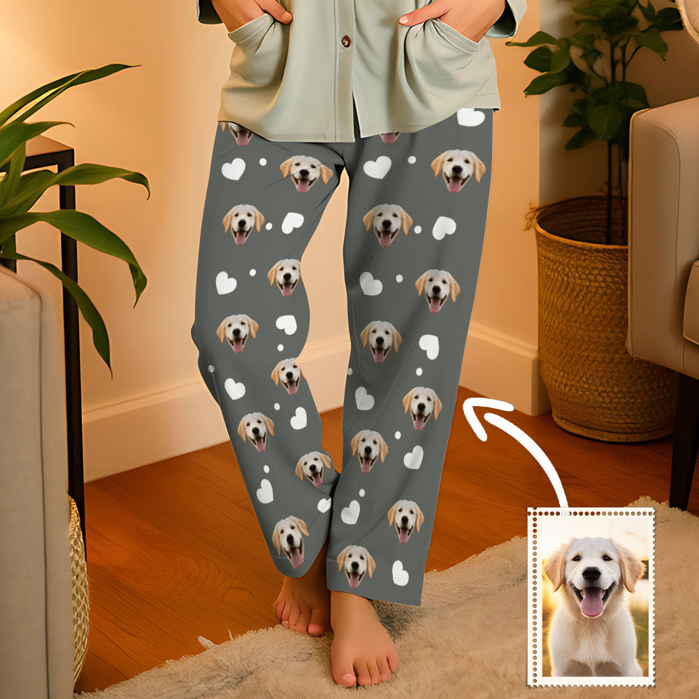 Aangepaste gezicht liefde hart pyjama partij lange unisex pyjamabroek beste kerstcadeaus voor dierenliefhebbers