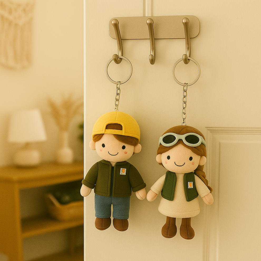 Aangepaste Foto Pluchen Sleutelhanger – Gepersonaliseerd Koppel Cadeau – Perfect voor Valentijnsdag & Kerstmis