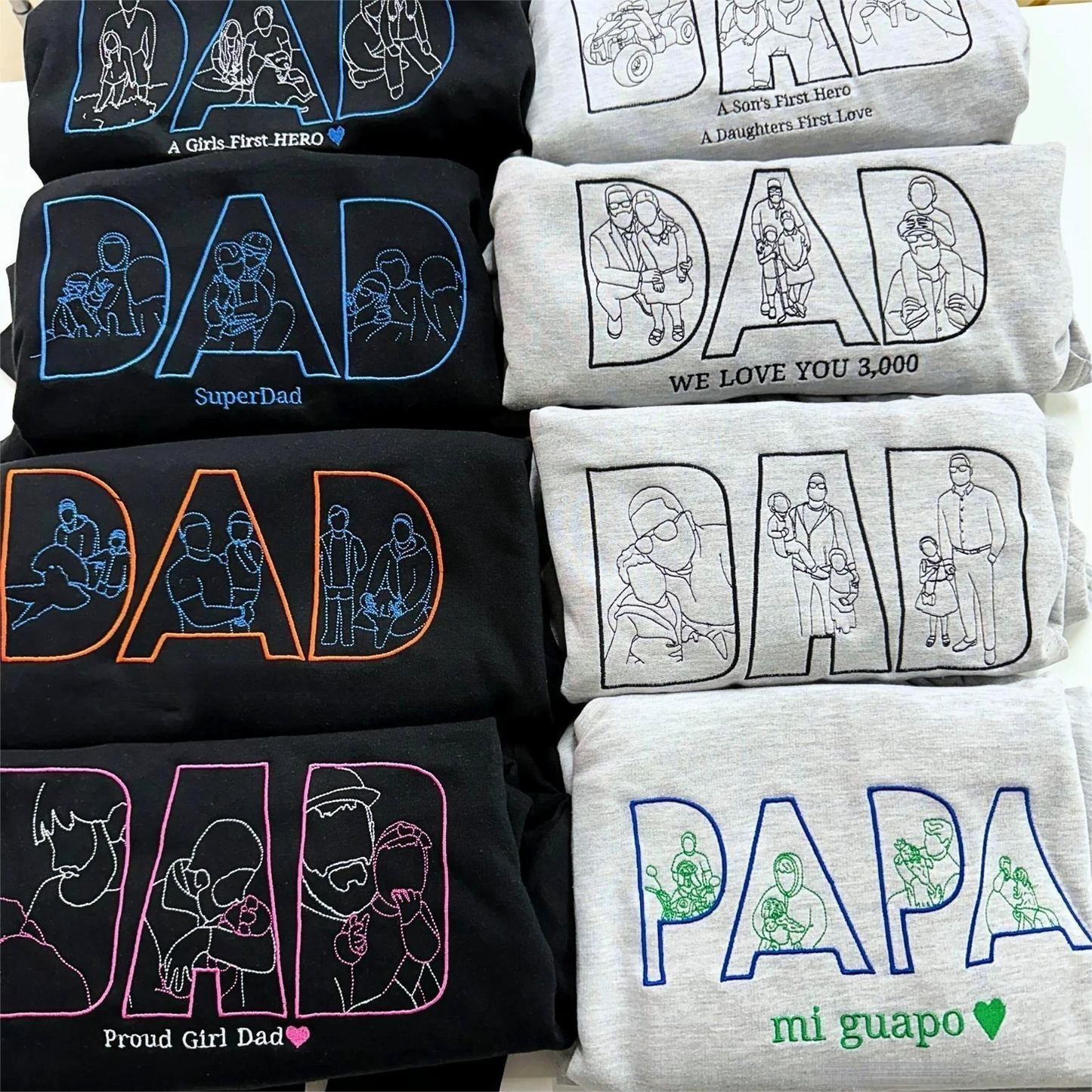 Gepersonaliseerde vadersweater met foto, geborduurd portret van foto op hoodie