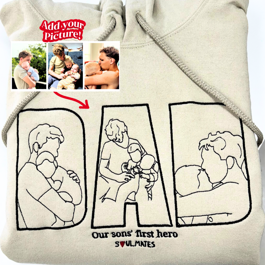 Gepersonaliseerde vadersweater met foto, geborduurd portret van foto op hoodie