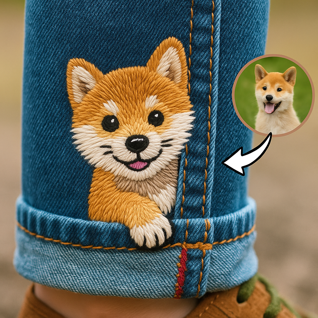 Op maat gemaakte geborduurde huisdierportretjeans - Gepersonaliseerd cadeau voor dierenliefhebbers - Hondenherdenking - Kattenherinnering - Van uw foto