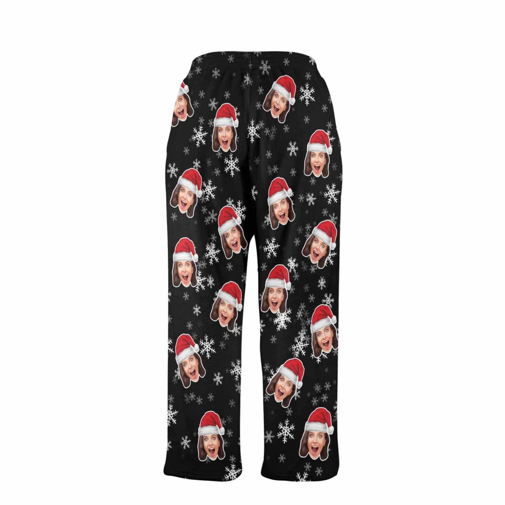 Custom Face Christmas Snowflake Pyjamabroek Comfortabele nachtkleding Lange pyjamabroek voor heren Dames