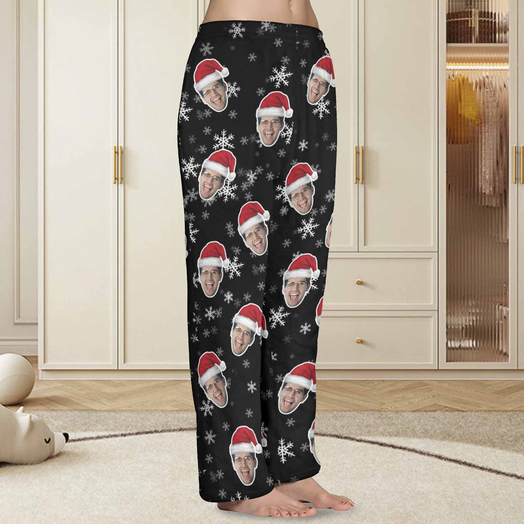 Custom Face Christmas Snowflake Pyjamabroek Comfortabele nachtkleding Lange pyjamabroek voor heren Dames