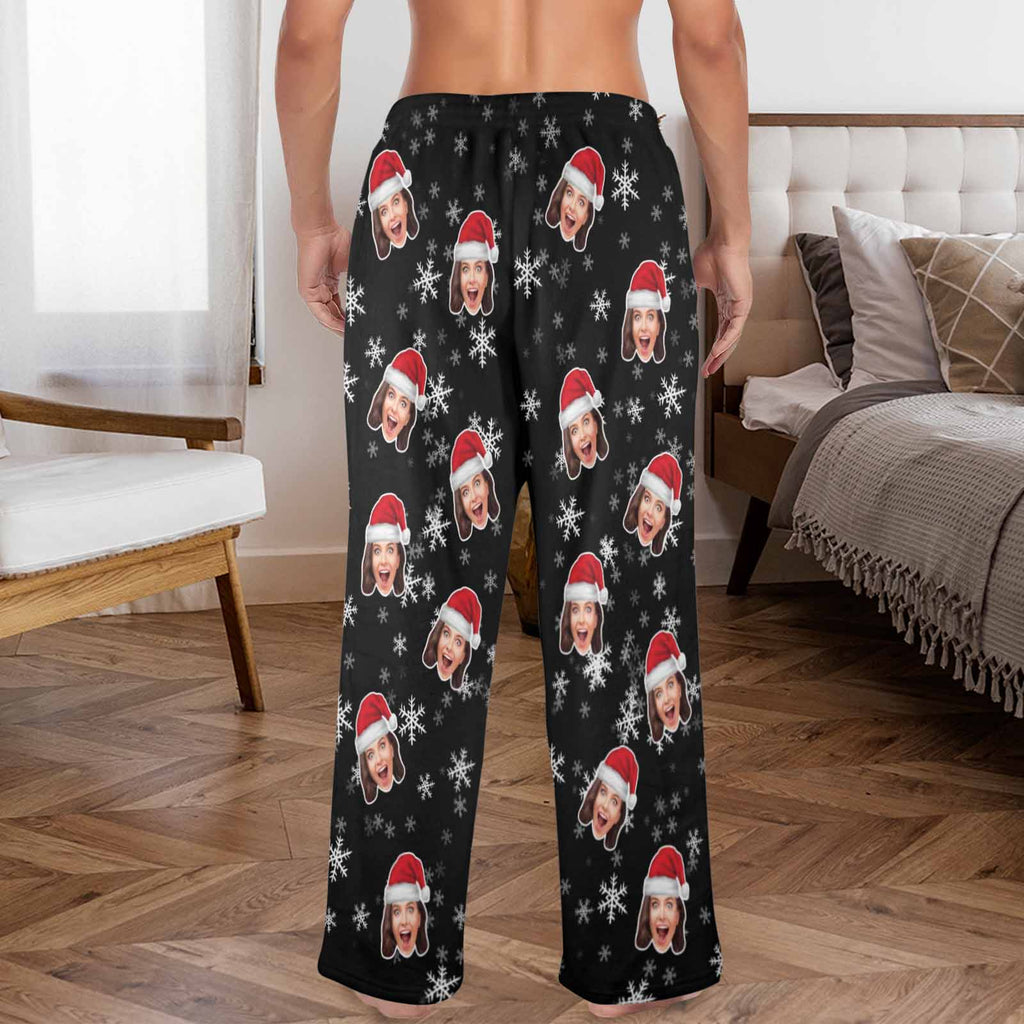 Custom Face Christmas Snowflake Pyjamabroek Comfortabele nachtkleding Lange pyjamabroek voor heren Dames