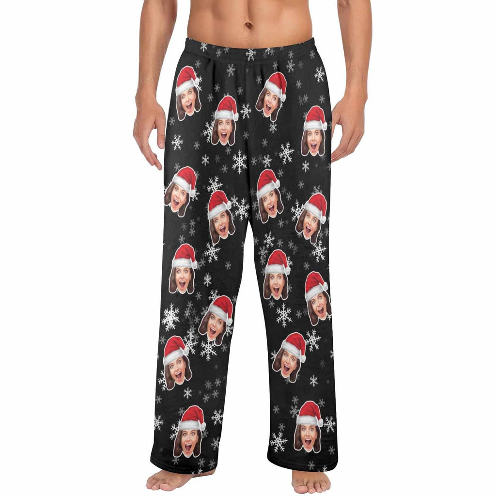 Custom Face Christmas Snowflake Pyjamabroek Comfortabele nachtkleding Lange pyjamabroek voor heren Dames