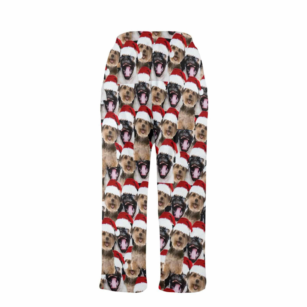 Pyjamabroek - Custom Face Pet Christmas Red Hat Comfortabele nachtkleding Lange pyjamabroek voor heren Dames