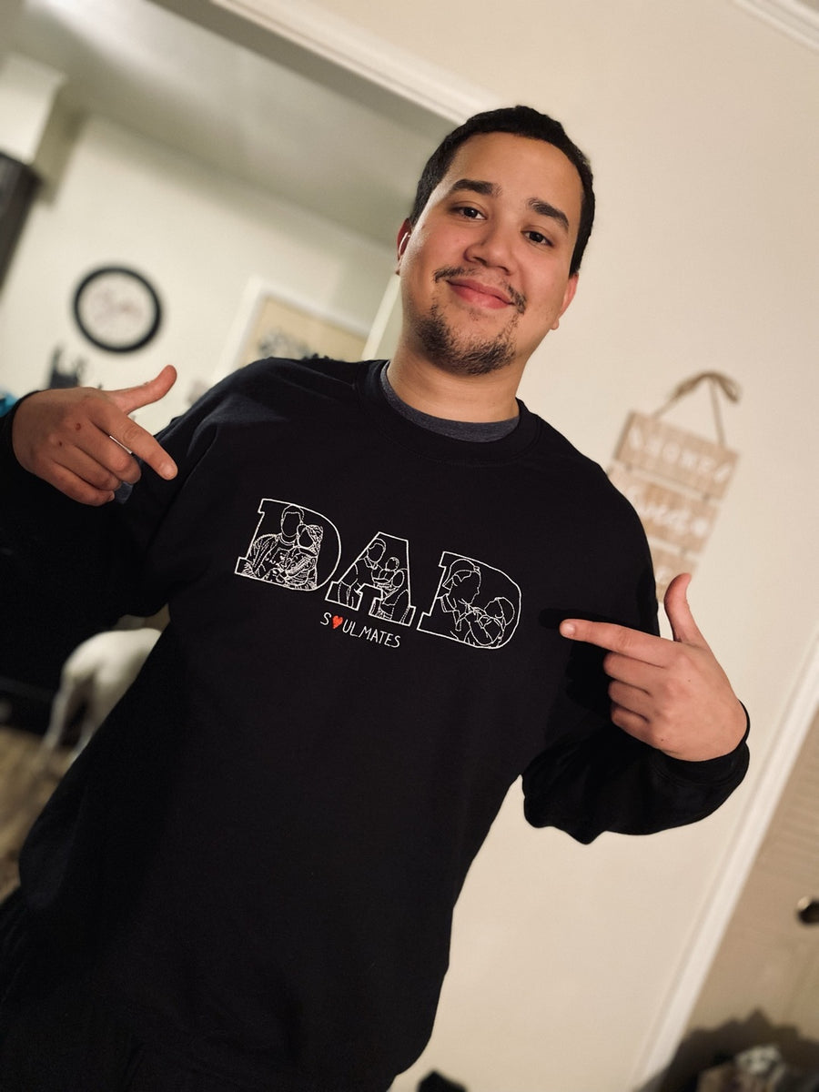 Gepersonaliseerde vadersweater met foto, geborduurd portret van foto op hoodie