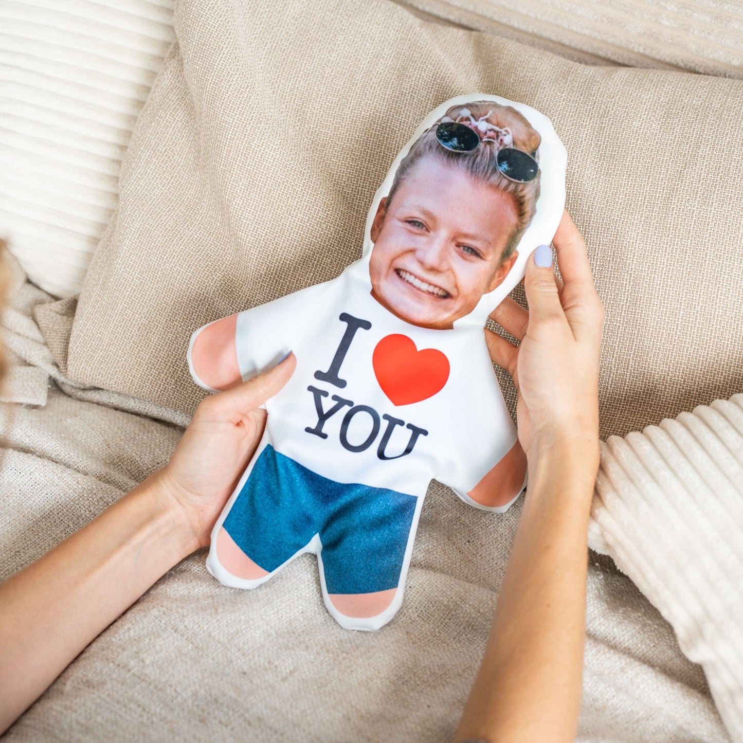 Gepersonaliseerde cadeaus I Mini Me Ik hou van jou | Gepersonaliseerde kussen | Fotokussen | Gepersonaliseerde gezichtskussen |