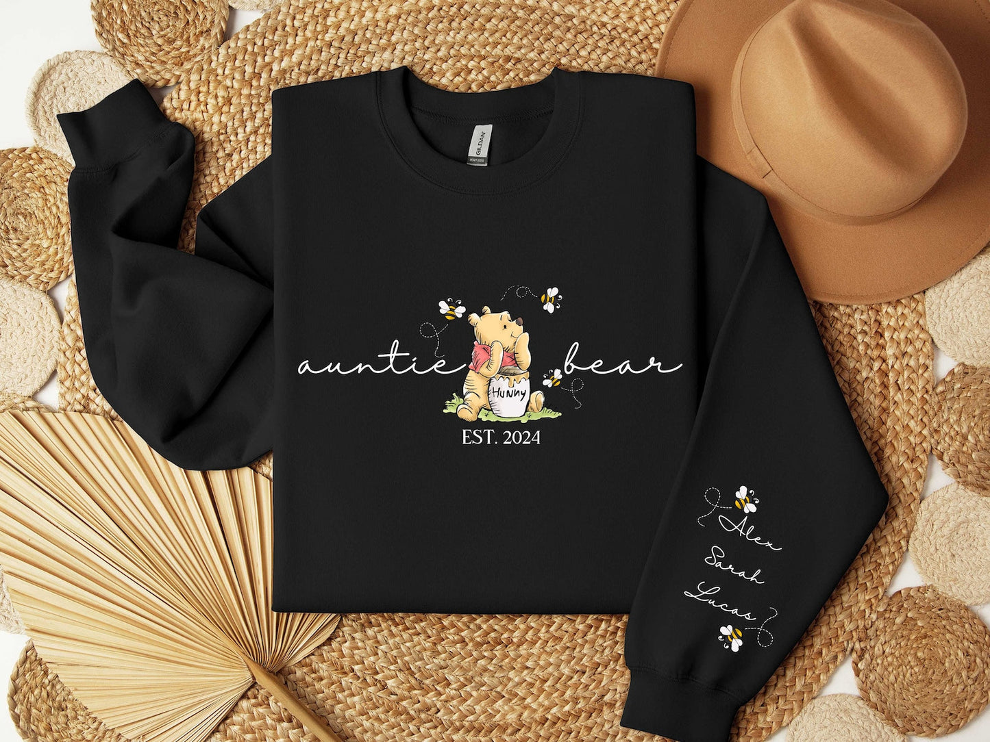 Aangepaste Tante Beer Sweatshirt met kindernaam op de mouw, gepersonaliseerde Tante Sweatshirt, Tante met namen van nichtjes en neefjes, cadeau voor tantes