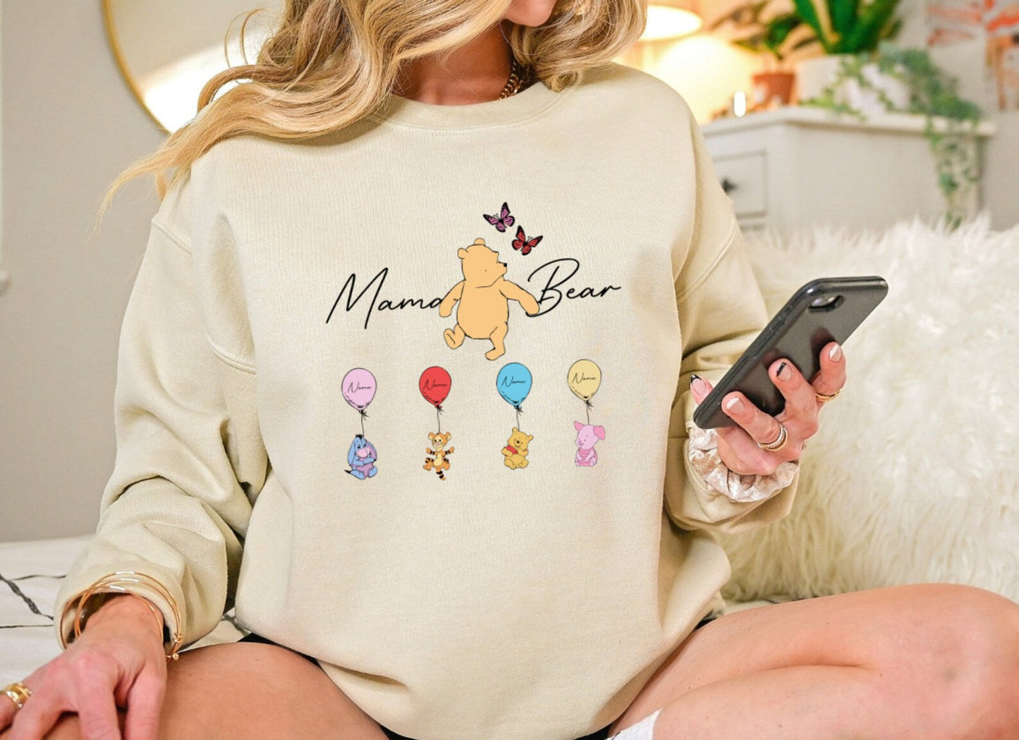 Aangepast Mama Bear-shirt, Mama met kindernaam op sweatshirt, Gepersonaliseerd mama-shirt, Grappig Moederdagcadeau, Grappige Mama Bear-hoodie met naam