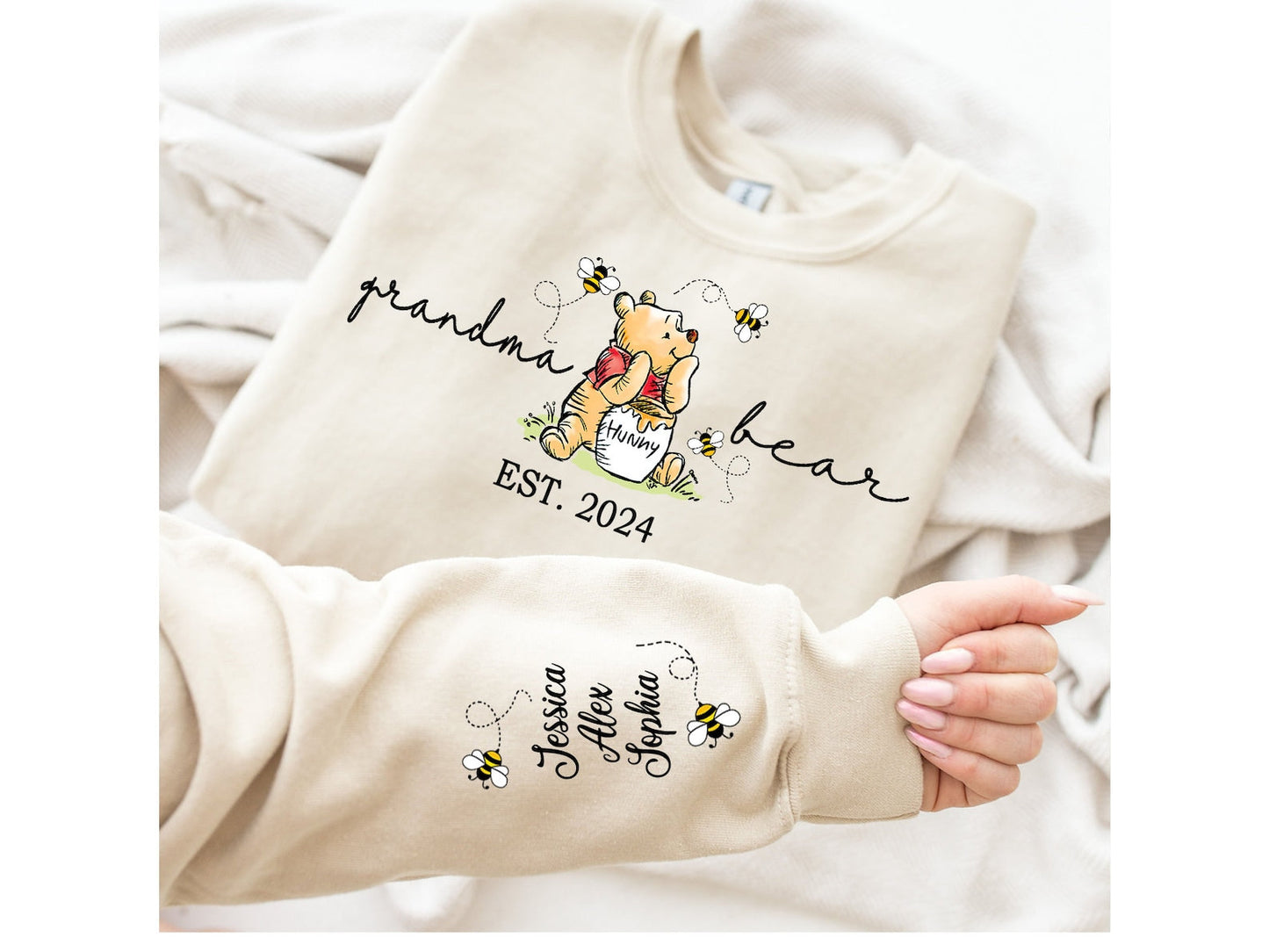 Aangepaste Mama Bear Sweatshirt, Mama Est met kindernaam op mouw Sweatshirt, gepersonaliseerde mama sweatshirt, Nana, oma, Gigi, Moederdag shirt