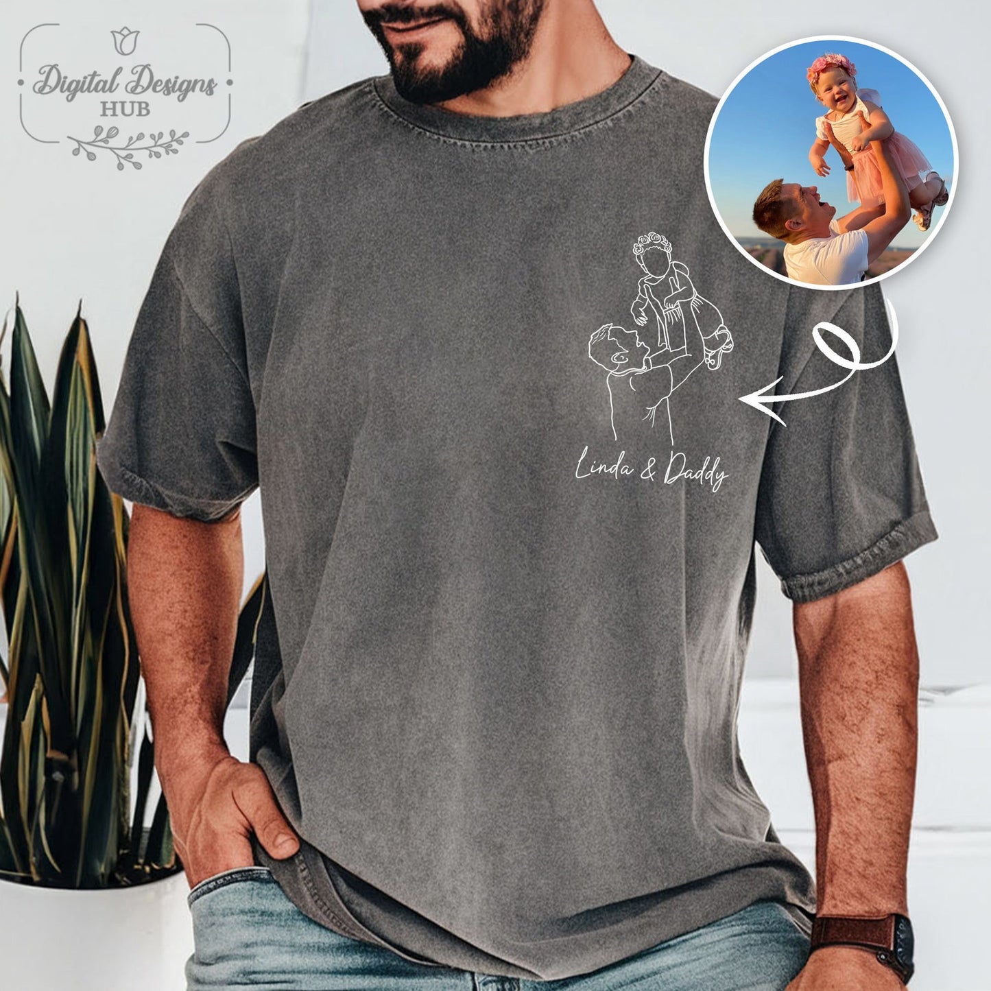 Aangepast vadersshirt, gepersonaliseerd vadersshirtportret van foto, gepersonaliseerd vadersportretshirt, Vaderdagshirt, Vaderdagcadeau