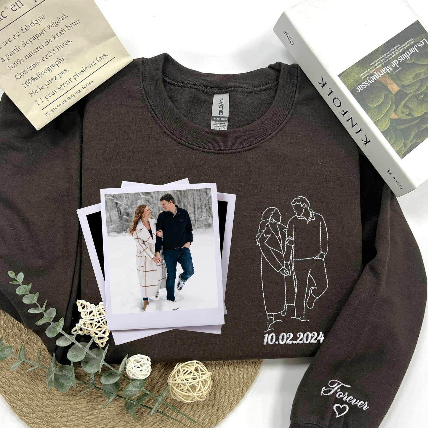 Aangepaste geborduurd portret van foto sweatshirt, paar portret shirt, bruiloft portret, bijpassende paar hoodie, verjaardagscadeau voor vrouw