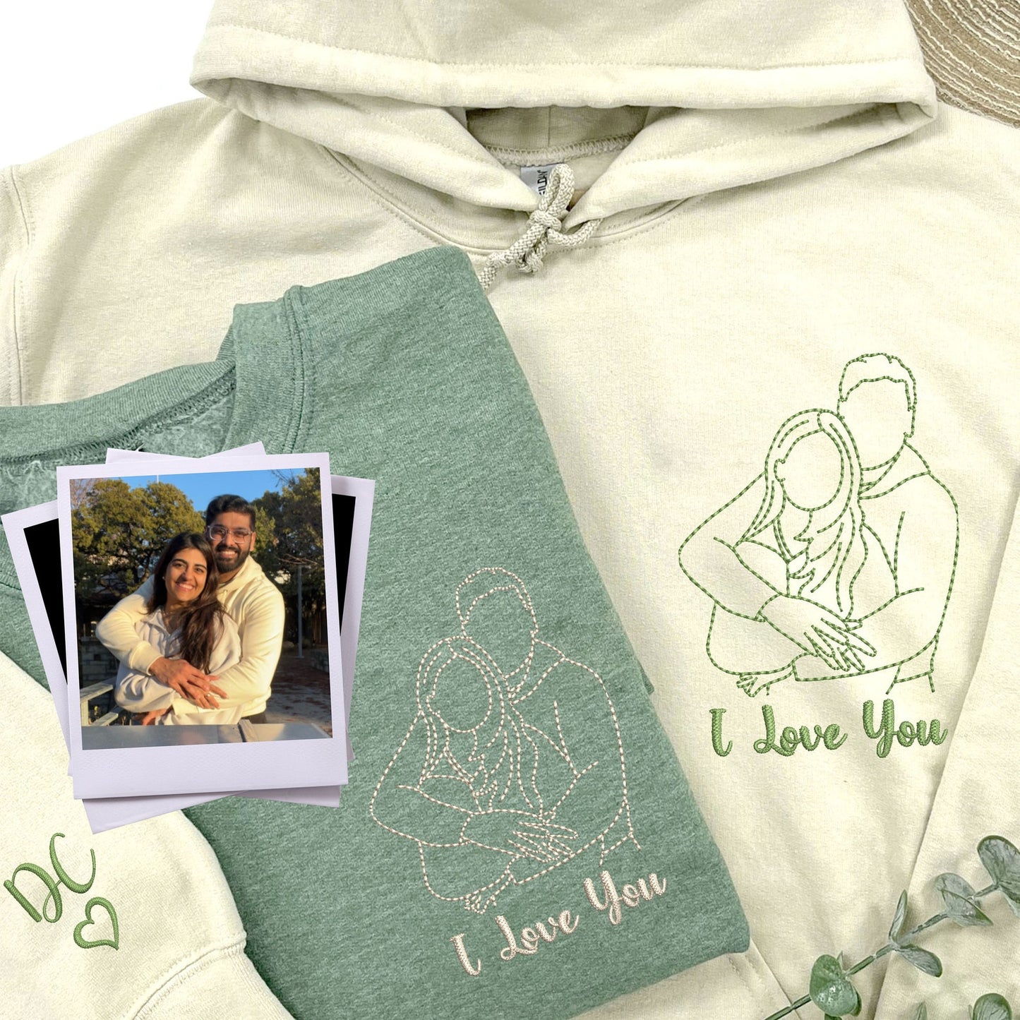 Aangepaste geborduurd portret van foto sweatshirt, paar portret shirt, bruiloft portret, bijpassende paar hoodie, verjaardagscadeau voor vrouw