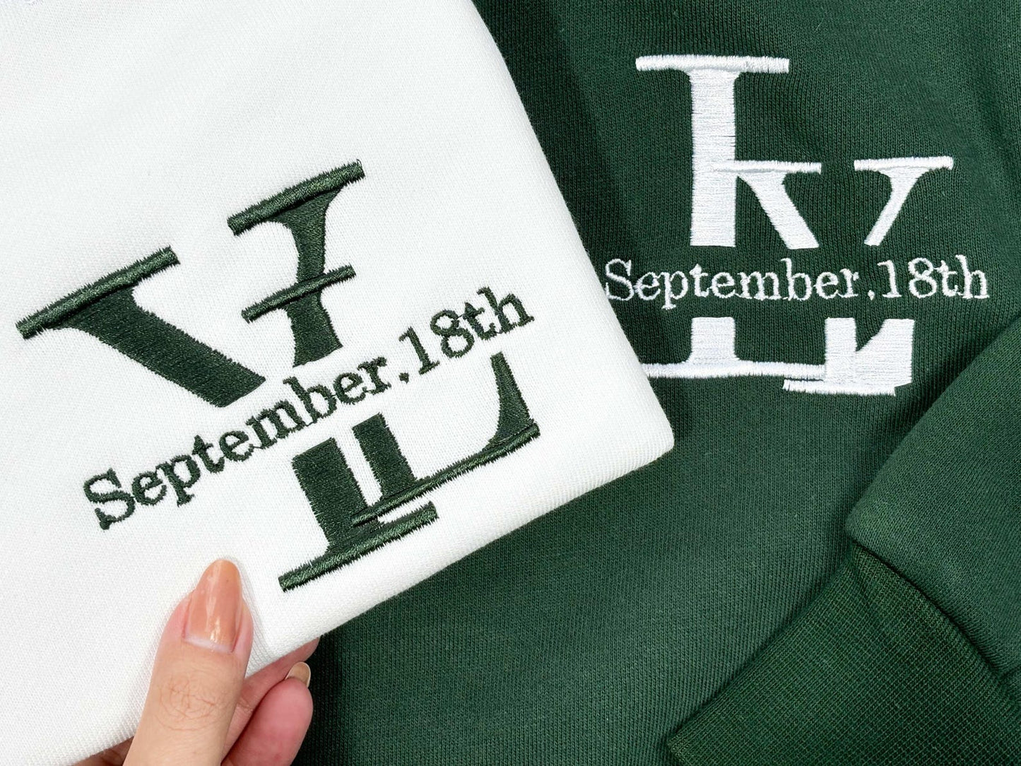Aangepaste borduurwerk paar initialen met datum sweatshirt, borduurwerk ronde hals, gepersonaliseerd borduursweatshirt, gepersonaliseerd cadeau