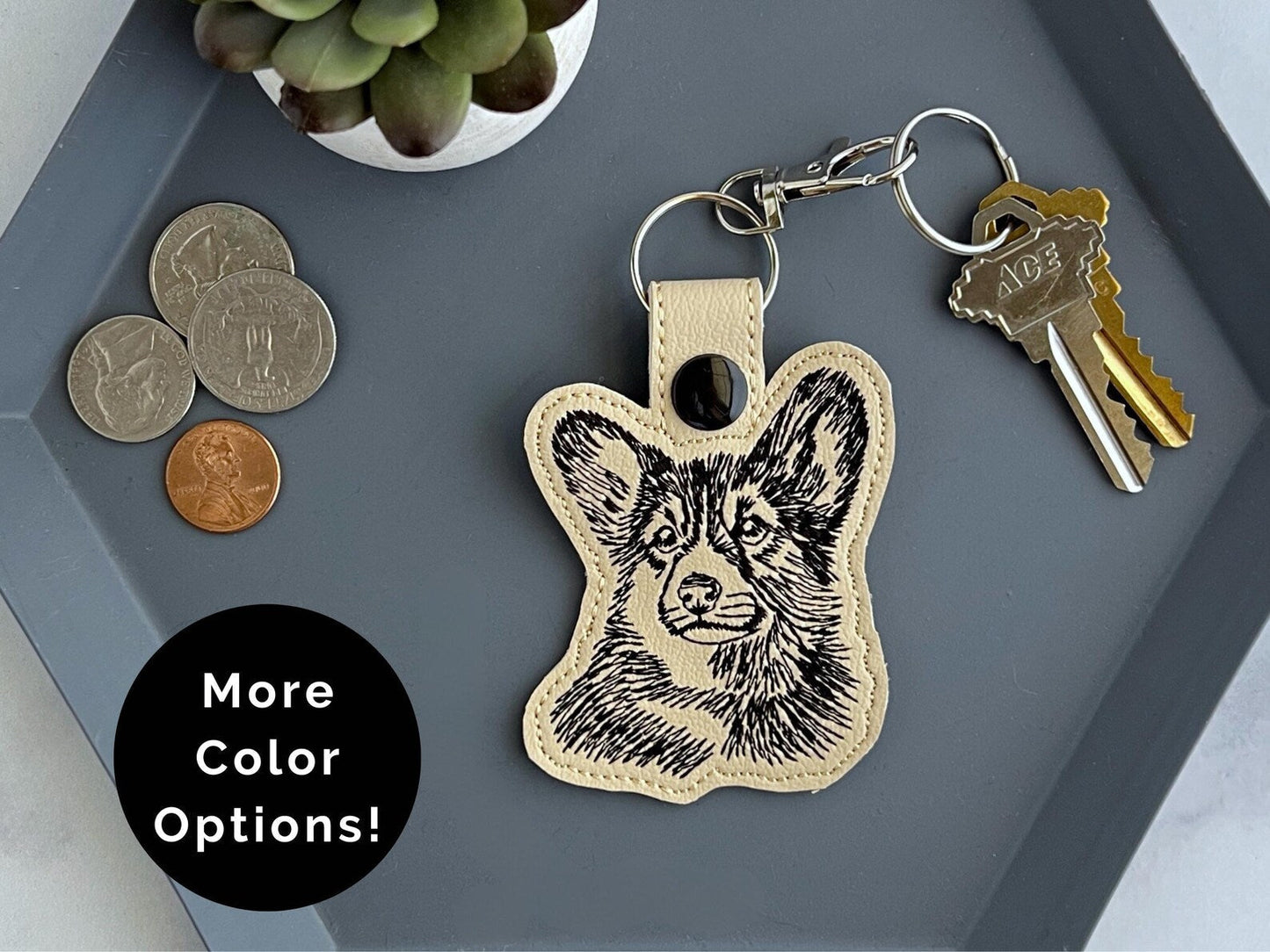 Aangepaste Geborduurde Corgi-Portret Sleutelhanger - Schetsstijl Sleutelhanger Of Tasbedel, Meerdere Kleuropties, Perfect Cadeau Voor Hondenliefhebbers