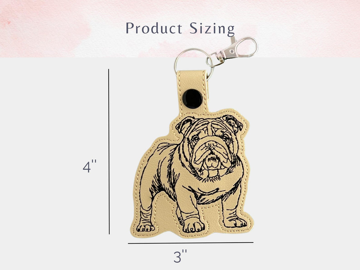 Op Maat Gemaakte Geborduurde Engelse Bulldog Portret Sleutelhanger - Schets Stijl Sleutelhanger Of Tas Bedel, Meerdere Kleur Opties, Perfect Cadeau Voor Hondenliefhebbers