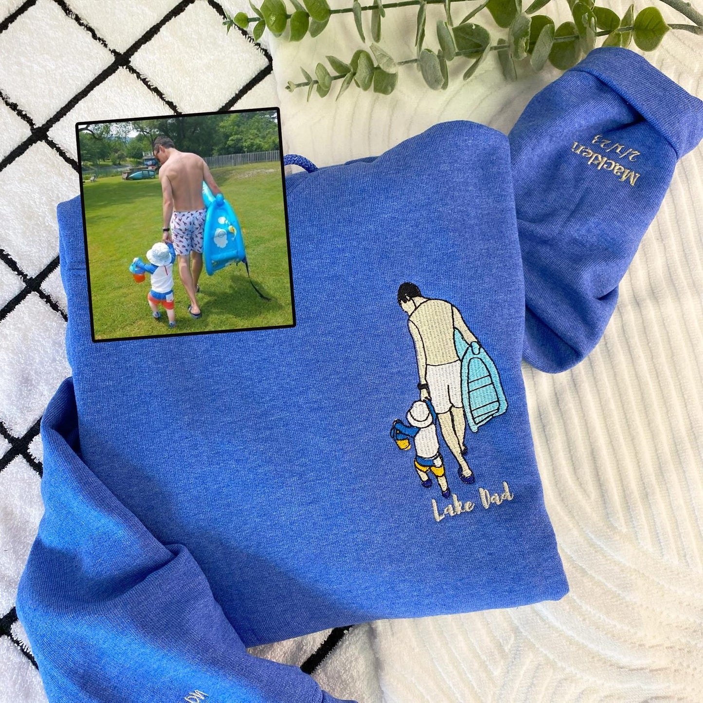 Perfect cadeau voor Vaderdag, geborduurde vaderhoodie met foto, gepersonaliseerde vadersweater met portret van foto, vader en zoon shirt