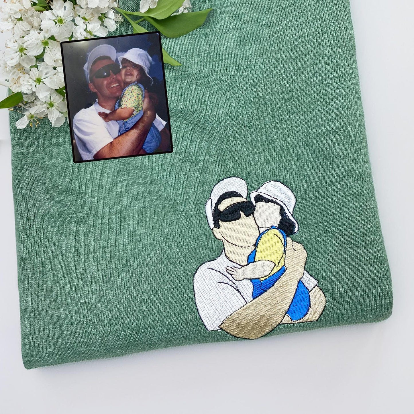 Perfect cadeau voor Vaderdag, geborduurde vaderhoodie met foto, gepersonaliseerde vadersweater met portret van foto, vader en zoon shirt