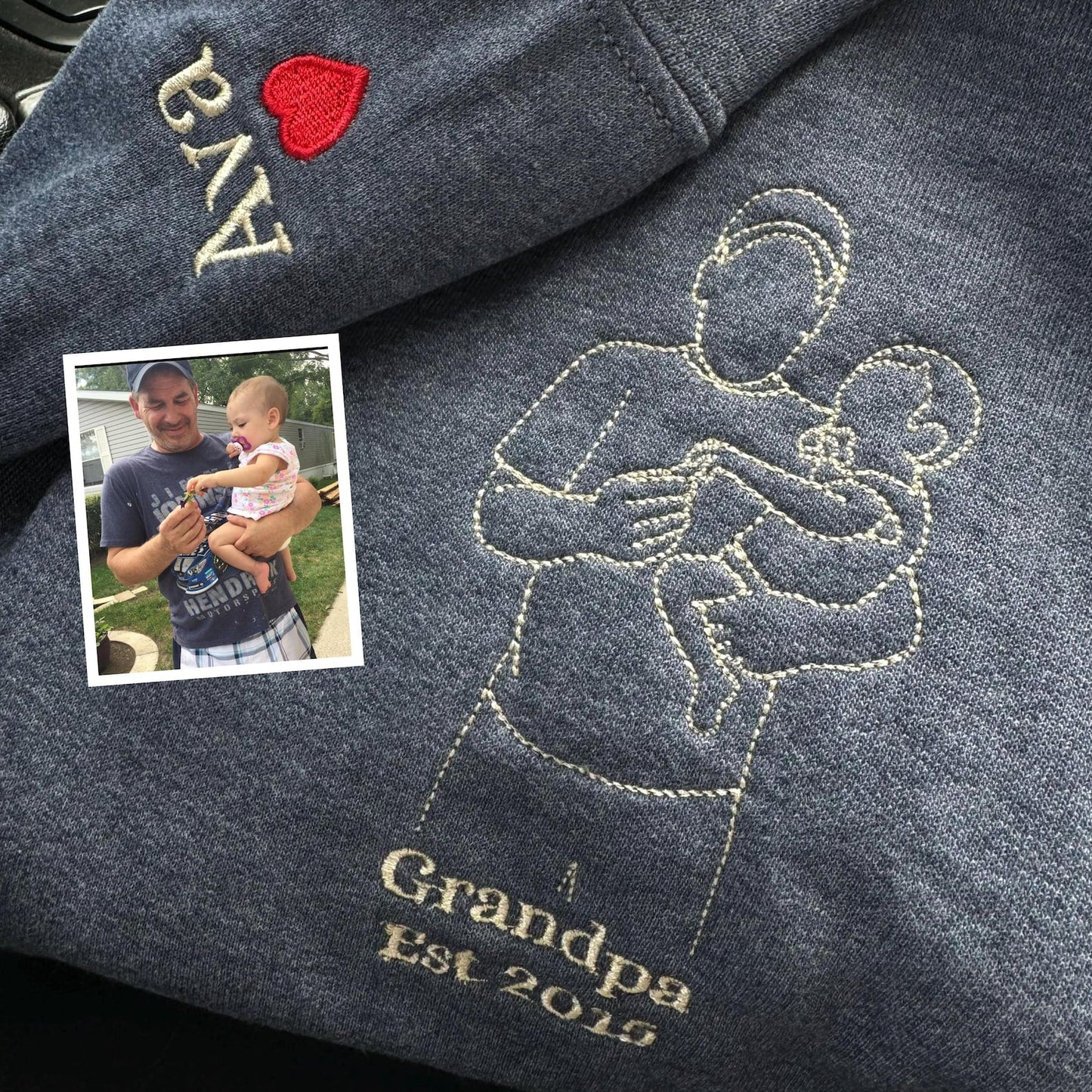 Gepersonaliseerde geborduurde hoodie voor vader en dochter | Gepersonaliseerde sweatshirt voor vader | Hoodie voor vader | Omtrekfoto | Familieportret | Kerstcadeau