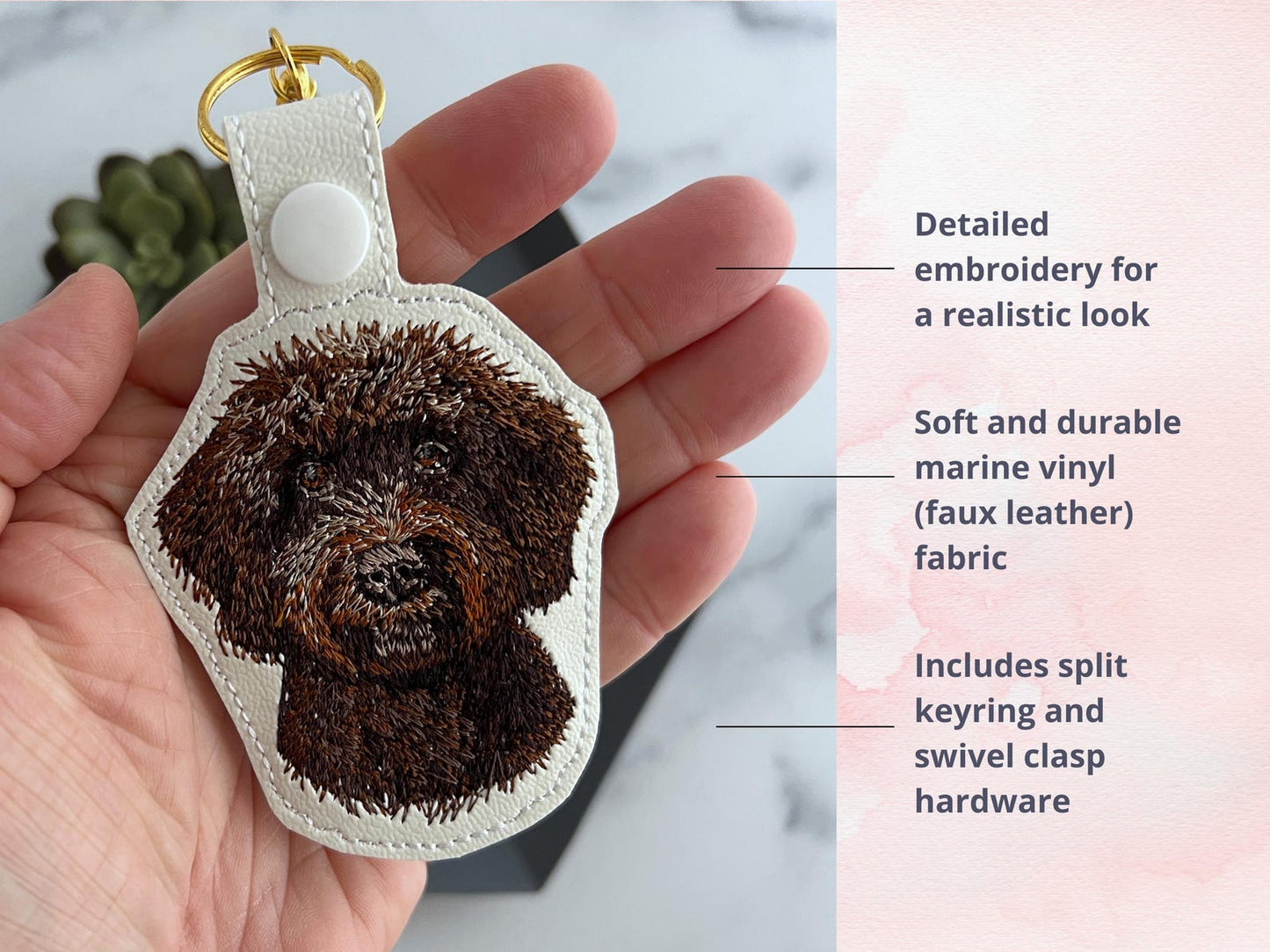 Geborduurde Goldendoodle En Labradoodle Sleutelhanger - Realistische Doodle Hond Sleutelhanger, Meerdere Kleuren, Perfect Cadeau Voor Hondenliefhebbers