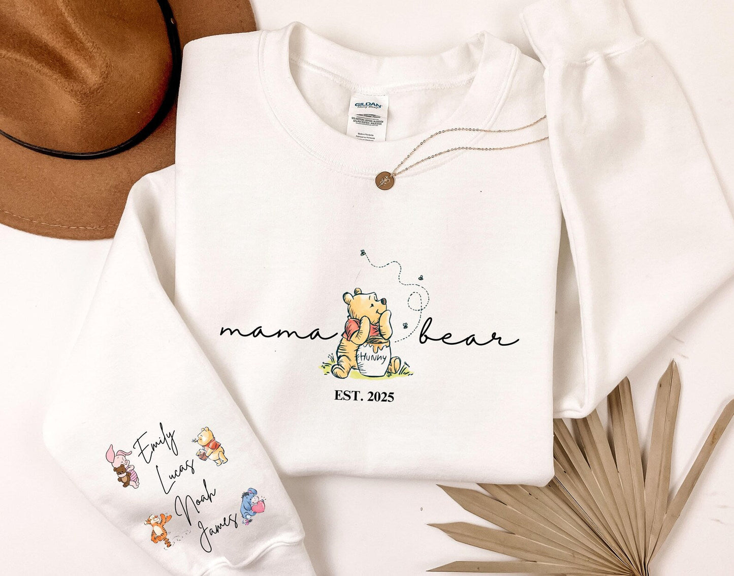 Aangepaste Mama Bear Sweatshirt, Mama Est met kindernaam op mouw Sweatshirt, gepersonaliseerde mama sweatshirt, aangepast Moederdag cadeau