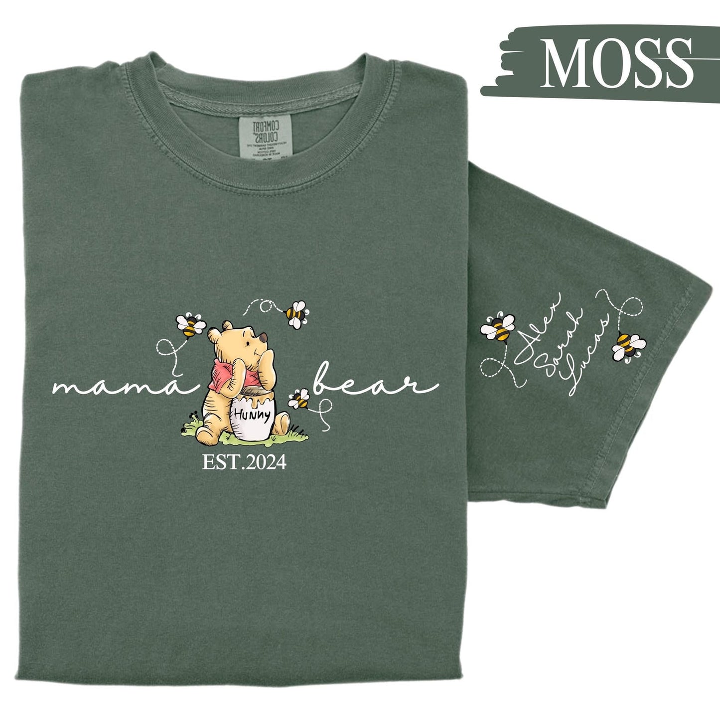 Aangepast Mama Bear-shirt, Mama met kindernaam op mouwshirt, gepersonaliseerd Moederdag-shirt, aangepast Moederdag-shirt