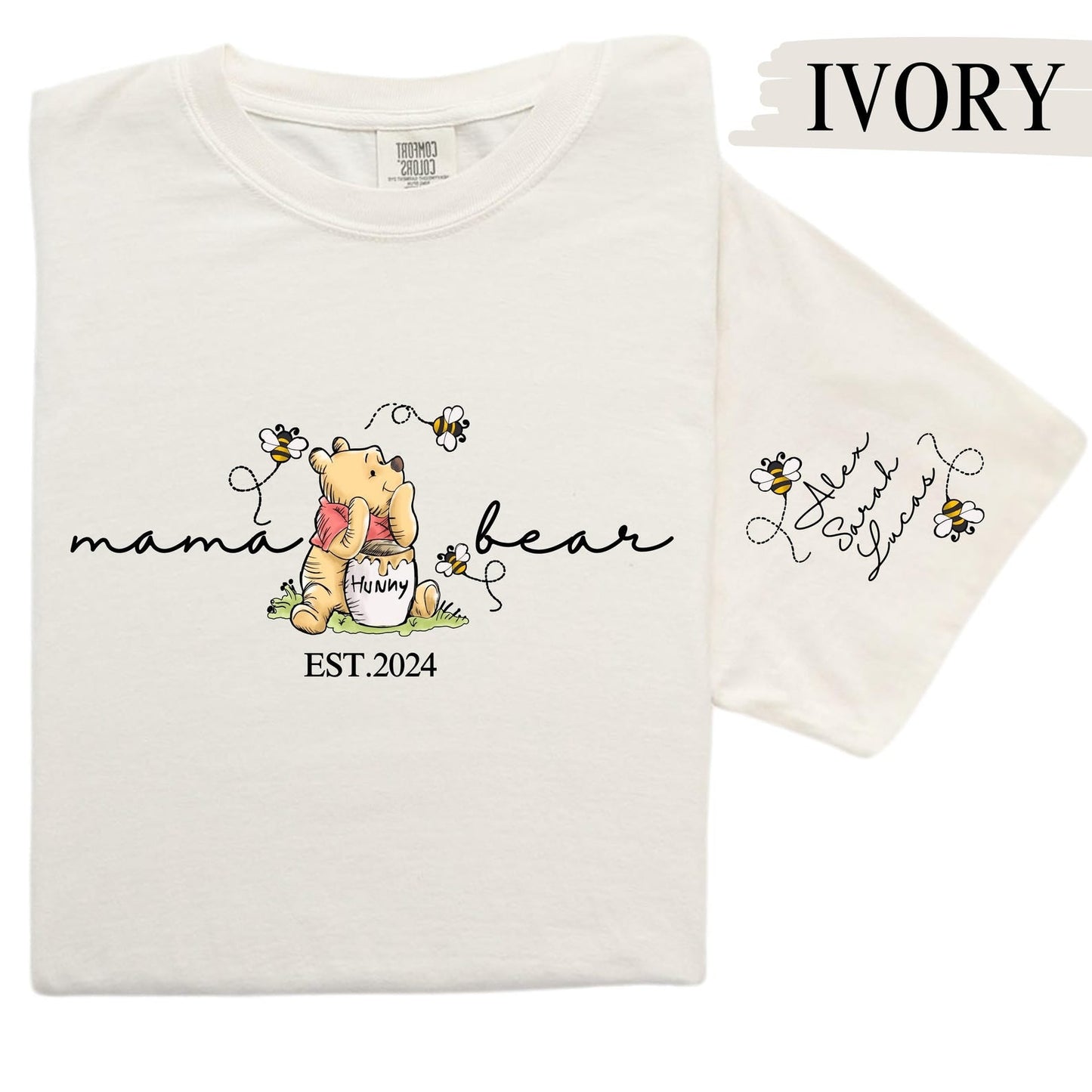 Aangepast Mama Bear-shirt, Mama met kindernaam op mouwshirt, gepersonaliseerd Moederdag-shirt, aangepast Moederdag-shirt