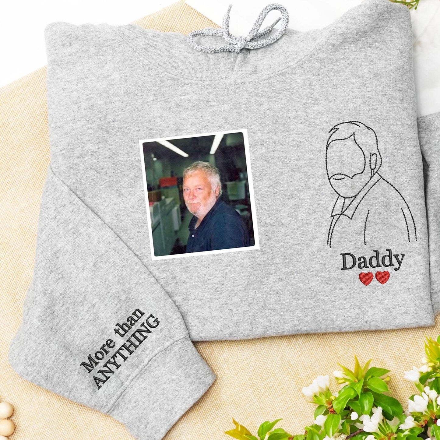 Geborduurde trui met vader-dochter omtrek | Gepersonaliseerde truien voor vaders | Gepersonaliseerde trui met vaderportret | Vaderdagcadeaus voor vaders