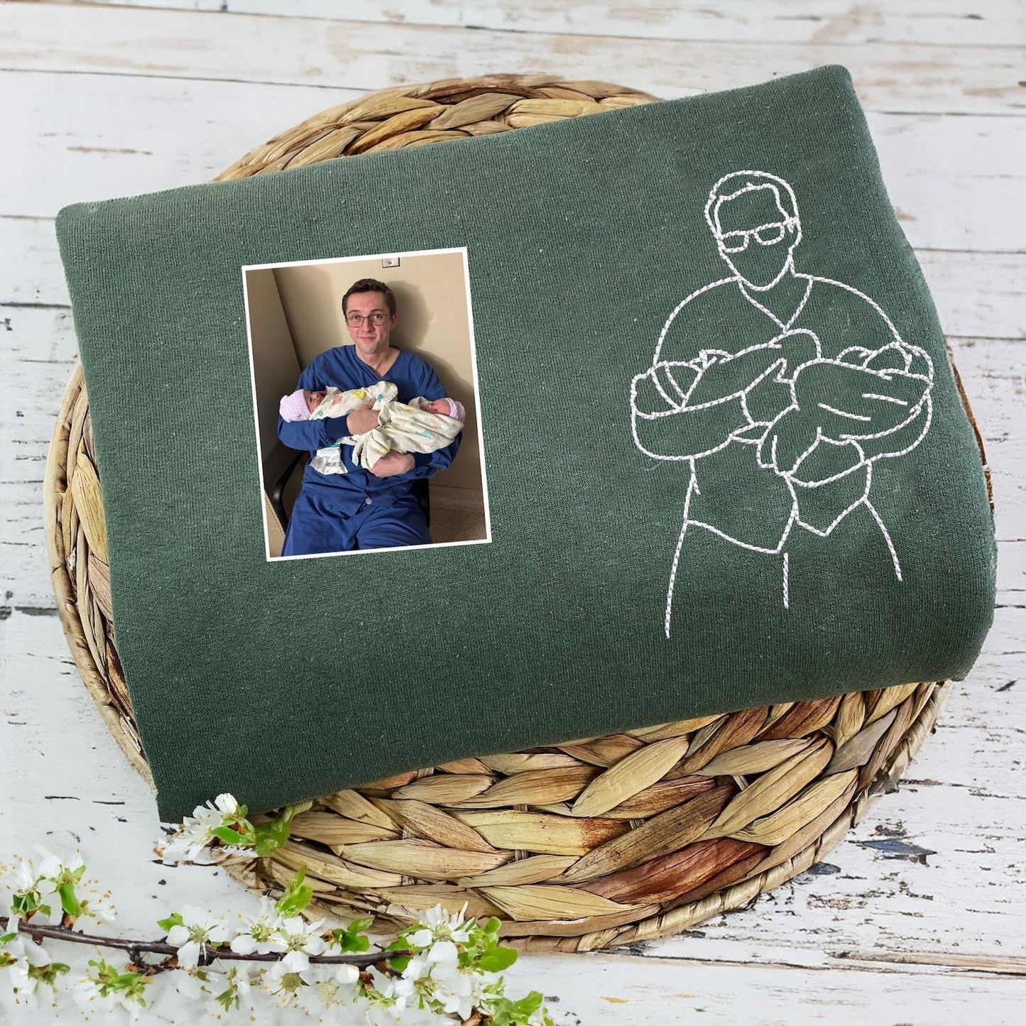 Geborduurde trui met vader-dochter omtrek | Gepersonaliseerde truien voor vaders | Gepersonaliseerde trui met vaderportret | Vaderdagcadeaus voor vaders