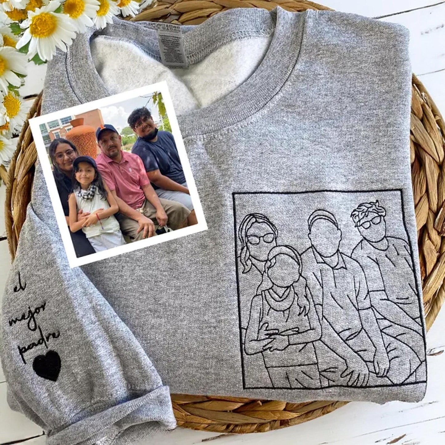 Geborduurde trui met vader-dochter omtrek | Gepersonaliseerde truien voor vaders | Gepersonaliseerde trui met vaderportret | Vaderdagcadeaus voor vaders