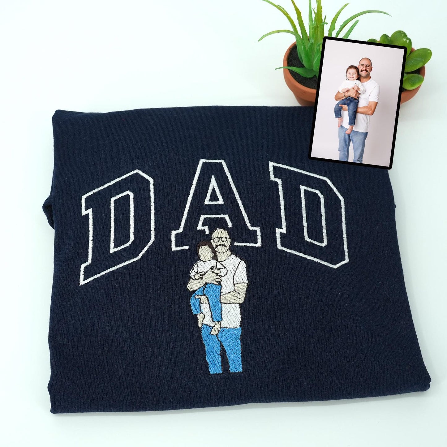 Gepersonaliseerde geborduurde vadersweater met foto | Vaderdag- of verjaardagscadeau voor vader | Gepersonaliseerde vader-zoon hoodie | Portret shirt