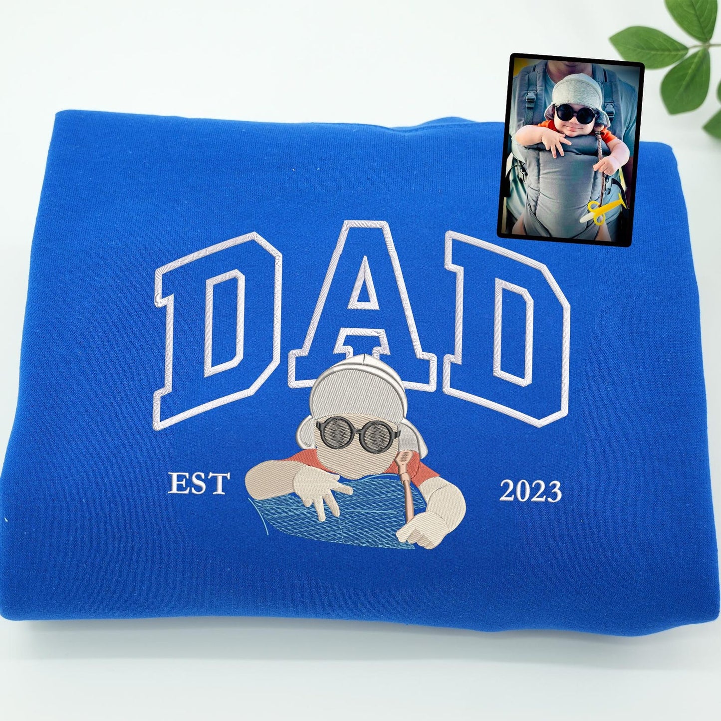 Gepersonaliseerde geborduurde vadersweater met foto | Vaderdag- of verjaardagscadeau voor vader | Gepersonaliseerde vader-zoon hoodie | Portret shirt