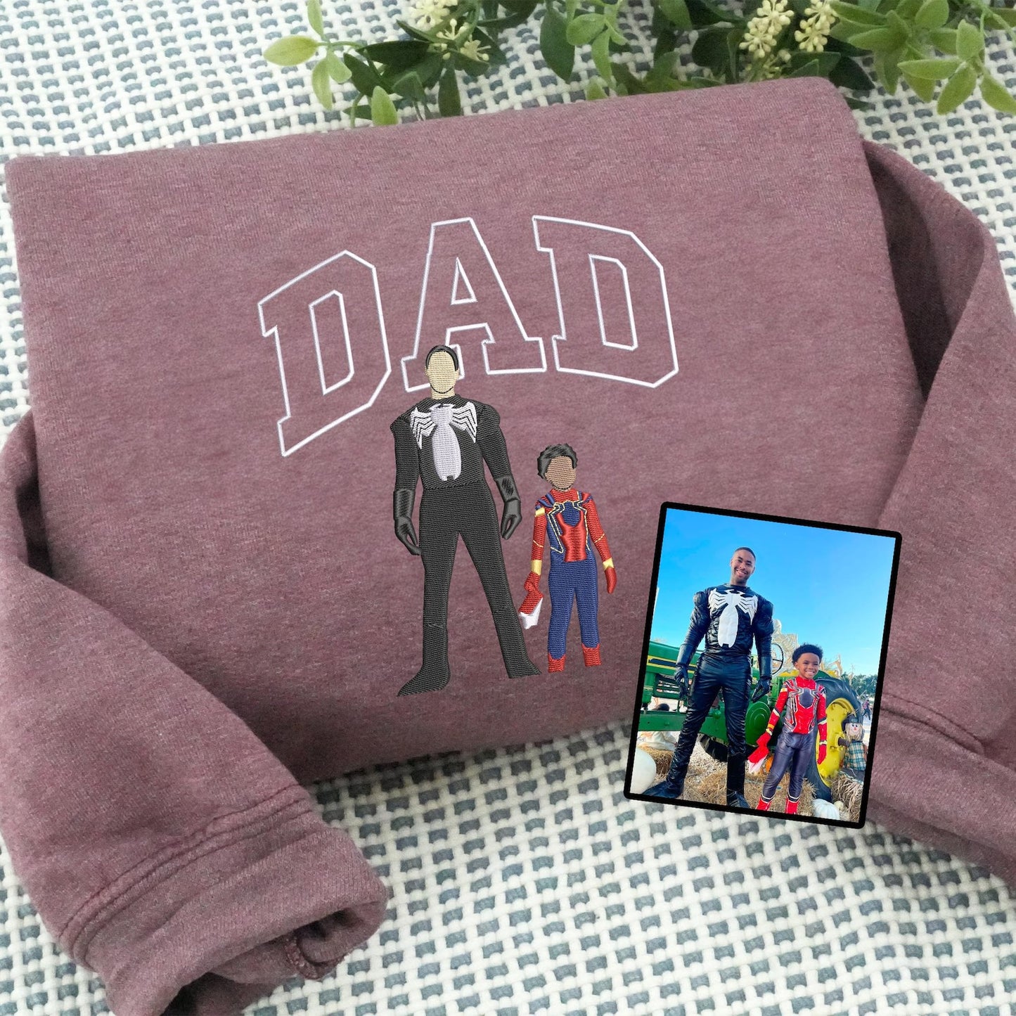 Gepersonaliseerde geborduurde vadersweater met foto | Vaderdag- of verjaardagscadeau voor vader | Gepersonaliseerde vader-zoon hoodie | Portret shirt