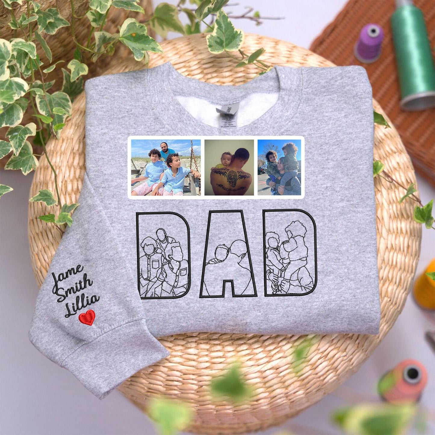 Gepersonaliseerd vader-T-shirt met geborduurde foto - Uniek Vaderdagcadeau
